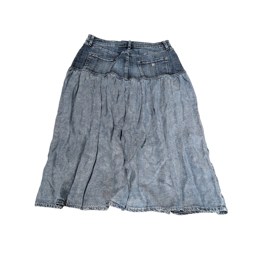 Wash Lab Denim Skirt Womens 30 Blue Midi Two Tone Paneled Pleated Boho Western
